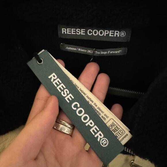 REESE COOPER Sherpa Fleece Cropped Jacket Navy Cream Size M - Picture 2 of 6